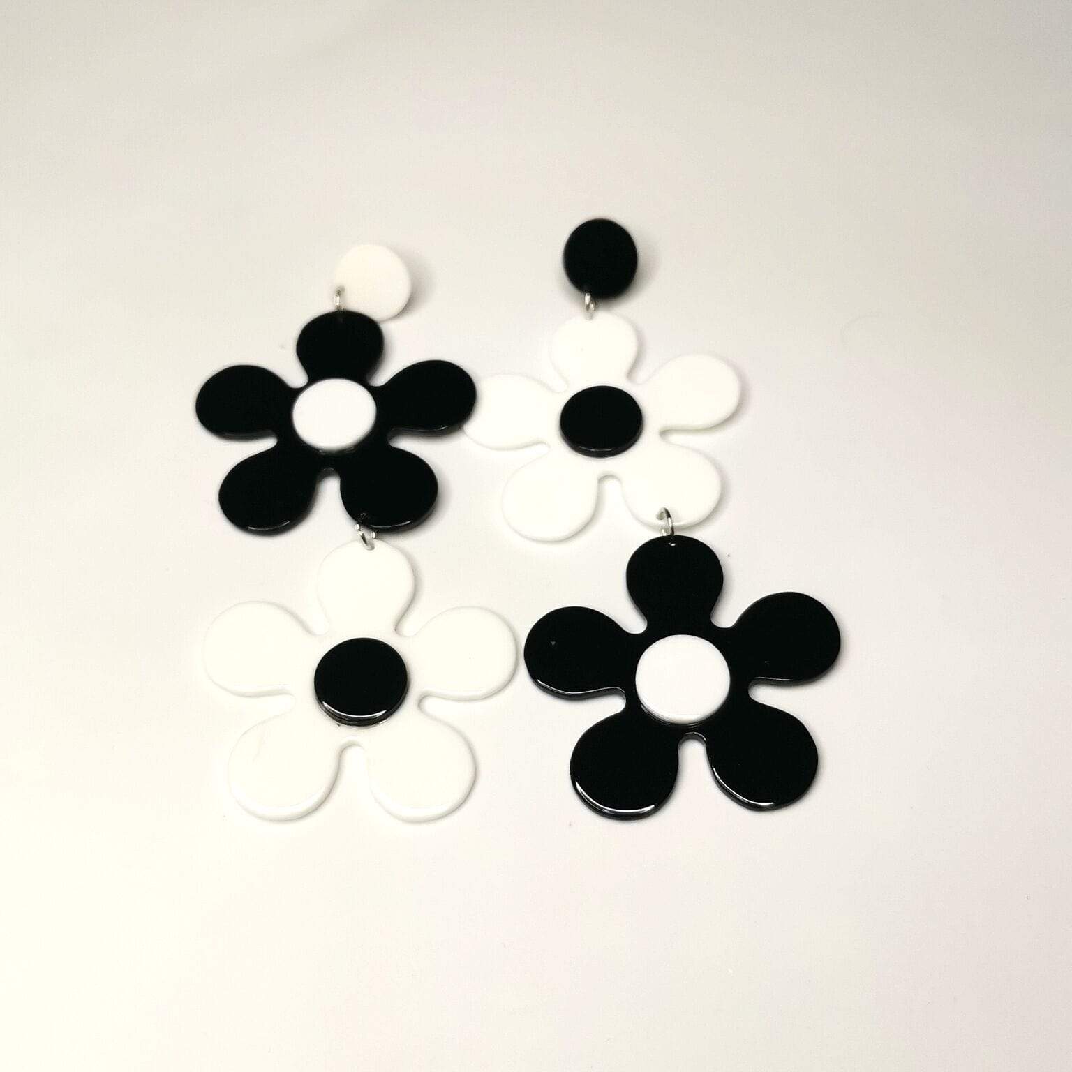 Y2Bae Earrings Black and White Far Out Floral Drop Earrings