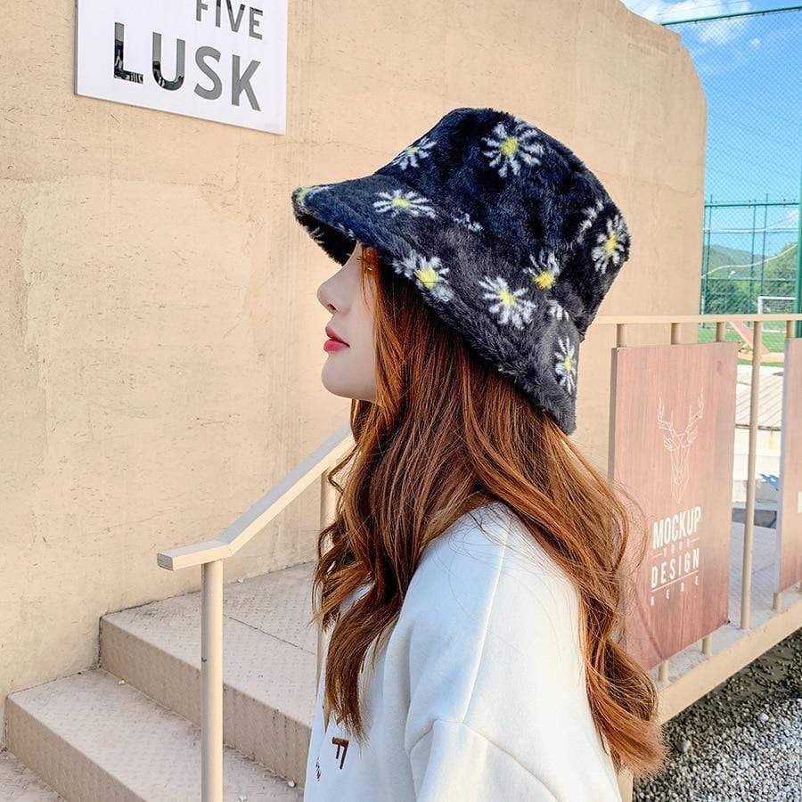 Y2Bae Hat Daisy Chain Faux Fur Bucket Hat