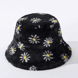 Y2Bae Hat Black Daisy Chain Faux Fur Bucket Hat