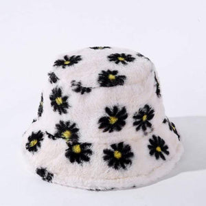 Y2Bae Hat White Daisy Chain Faux Fur Bucket Hat