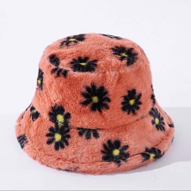 Y2Bae Hat Coral Daisy Chain Faux Fur Bucket Hat