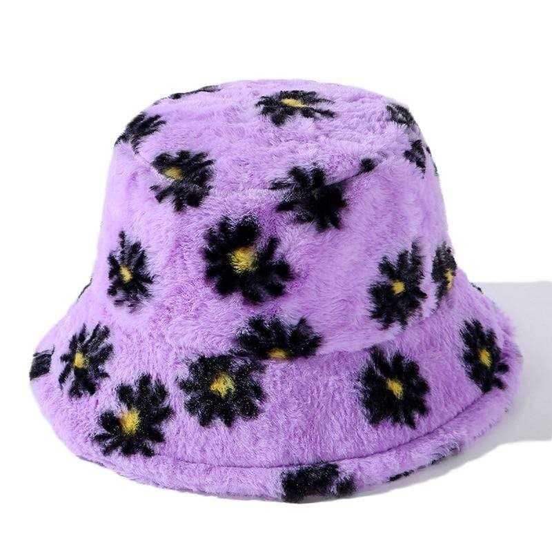 Y2Bae Hat Lavender Daisy Chain Faux Fur Bucket Hat