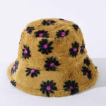 Load image into Gallery viewer, Y2Bae Hat Mustard Daisy Chain Faux Fur Bucket Hat
