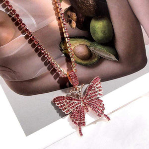 Y2Bae Necklace Pink Iced Butterfly Necklace