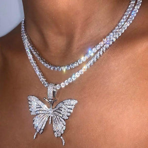 Y2Bae Necklace Silver Iced Butterfly Necklace
